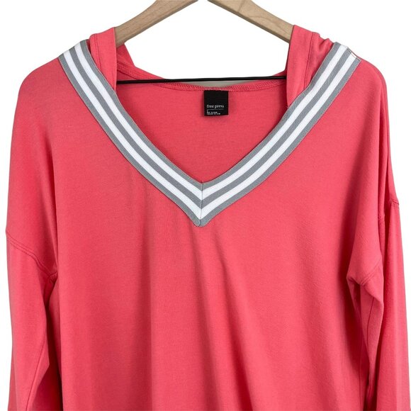 Free Press coral varsity striped v-neck long sleeve lightweight hoodie small - Picture 4 of 12